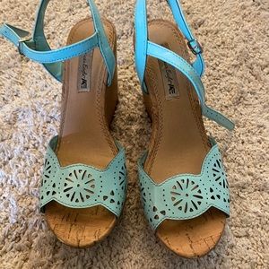 Turquoise wedge heels
